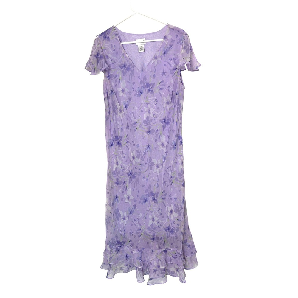 Y2K Fashion Bug Dress Women 16W Purple Floral Flutter Sleeve fairycore whimsy
